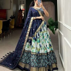 Women's Luxurious Tussar Silk Lehenga Choli with Intricate Prints & Can-Can Flair